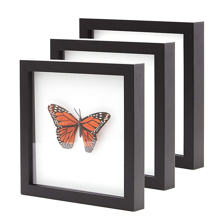 Display Box 3D Wood Shadow Box Wholesale Wooden Frames with Glass 5X7 6X6 Butterfly Customize Photo Frames Custom Size 1 Pcs