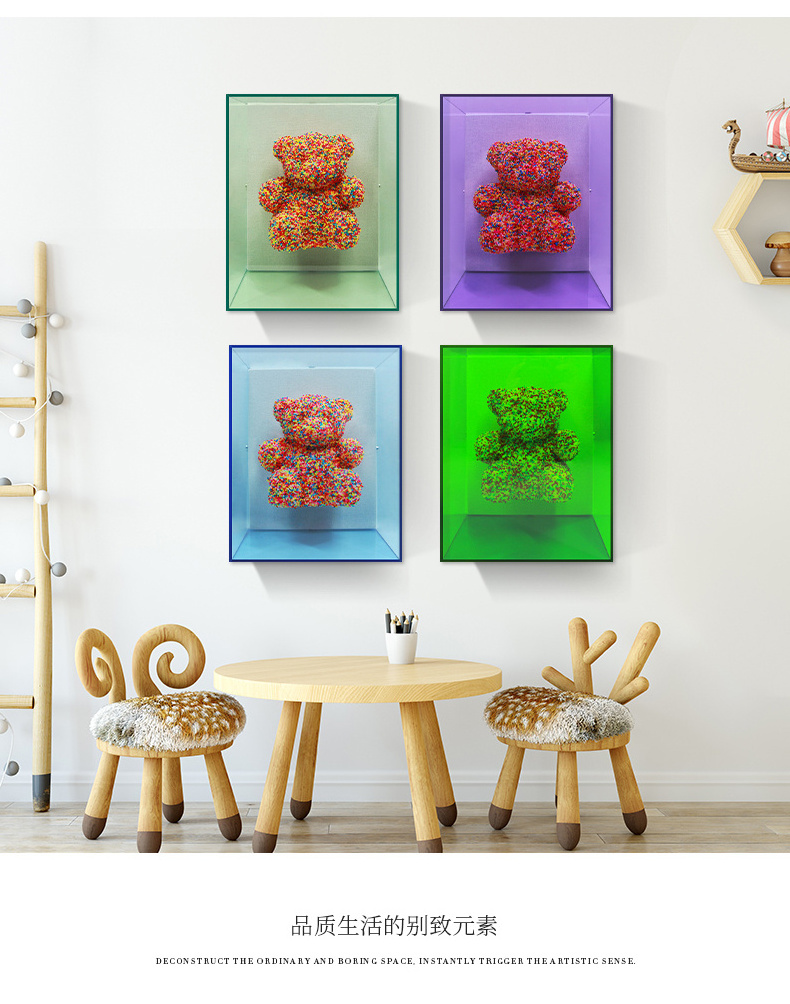 Kids Bedroom Decor Painting 3D Bear Decoration Nordic Acrylic Wall Art