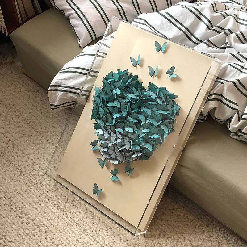 Home Decorative Modern Style Handmade 3D Clear Acrylic Box Wall Artwork Glass Painting Butterfly Designs