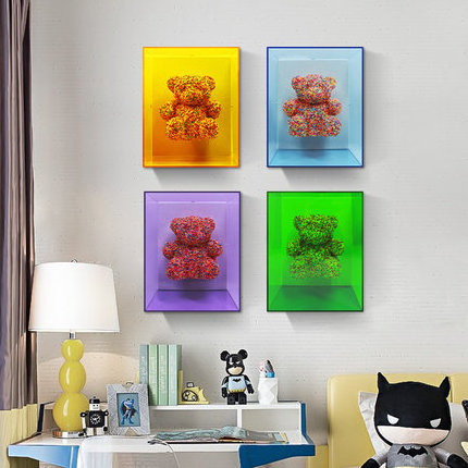 Kids Bedroom Decor Painting 3D Bear Decoration Nordic Acrylic Wall Art