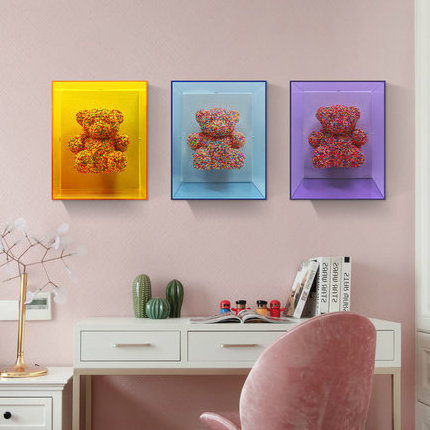 Kids Bedroom Decor Painting 3D Bear Decoration Nordic Acrylic Wall Art