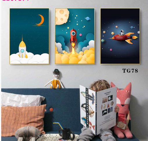 Decorative Astronaut Wall Art Painting Kids Crystal Porcelain Space Decoration Paintings For Baby Room