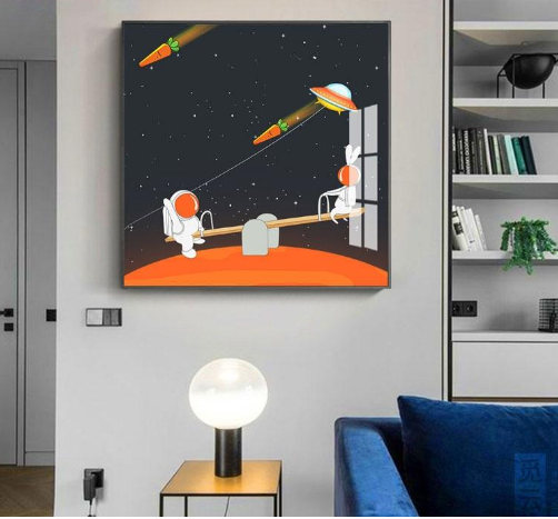 Decorative Astronaut Wall Art Painting Kids Crystal Porcelain Space Decoration Paintings For Baby Room