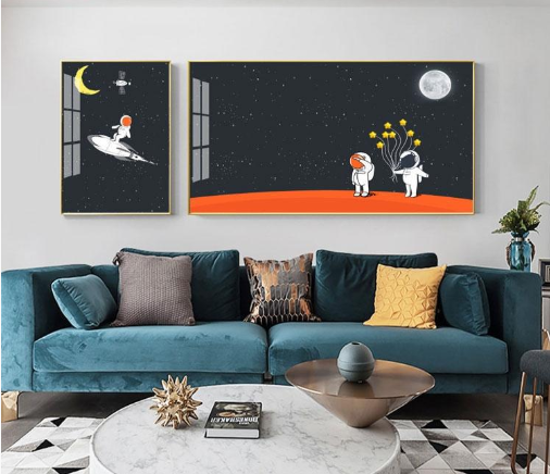 Decorative Astronaut Wall Art Painting Kids Crystal Porcelain Space Decoration Paintings For Baby Room