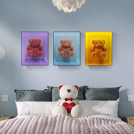 Kids Bedroom Decor Painting 3D Bear Decoration Nordic Acrylic Wall Art