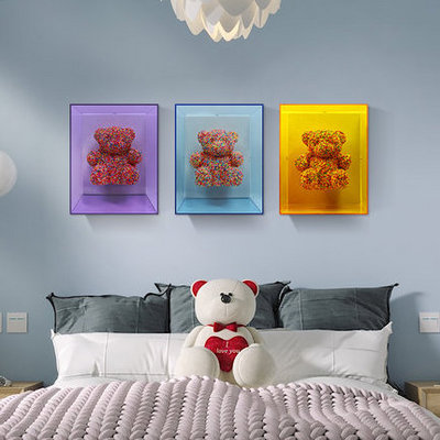 Kids Bedroom Decor Painting 3D Bear Decoration Nordic Acrylic Wall Art