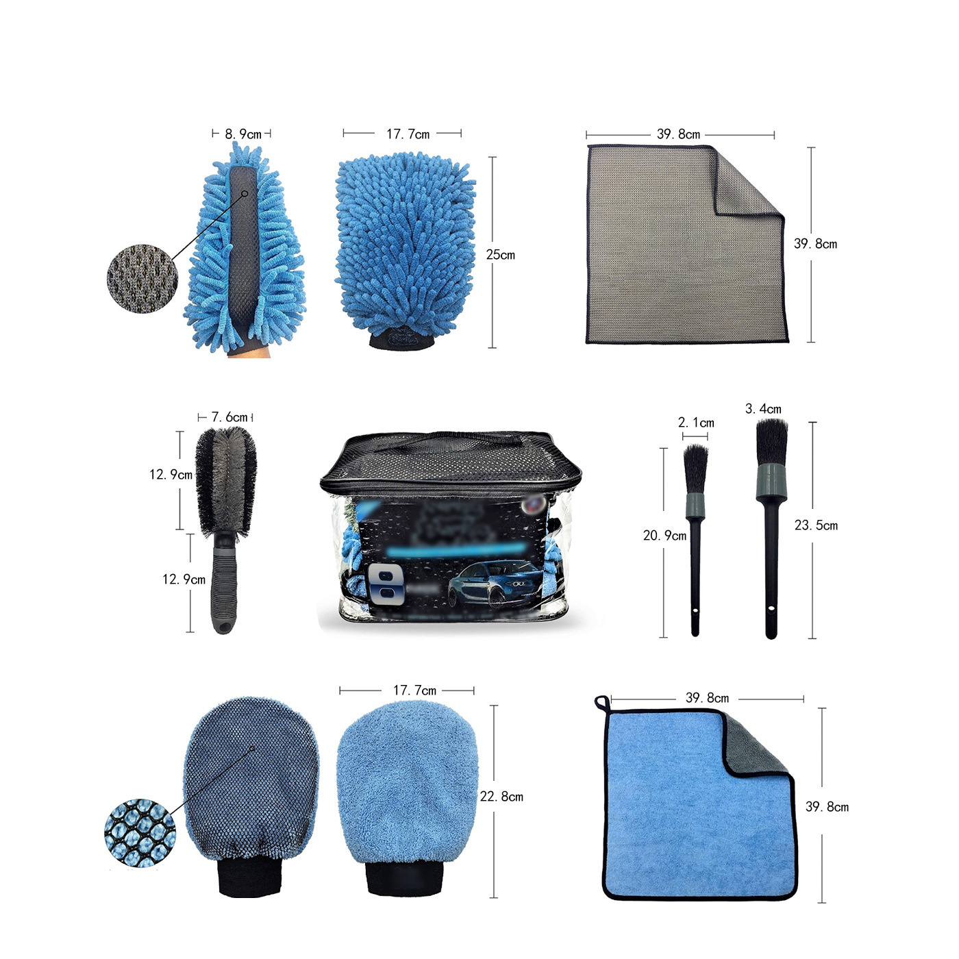 9pcs Car Wash Kit Washing Coral Towel Wheel Brush Microfiber Cloth Towel Car motorcycle Cleaning Tools Set wash tool brush