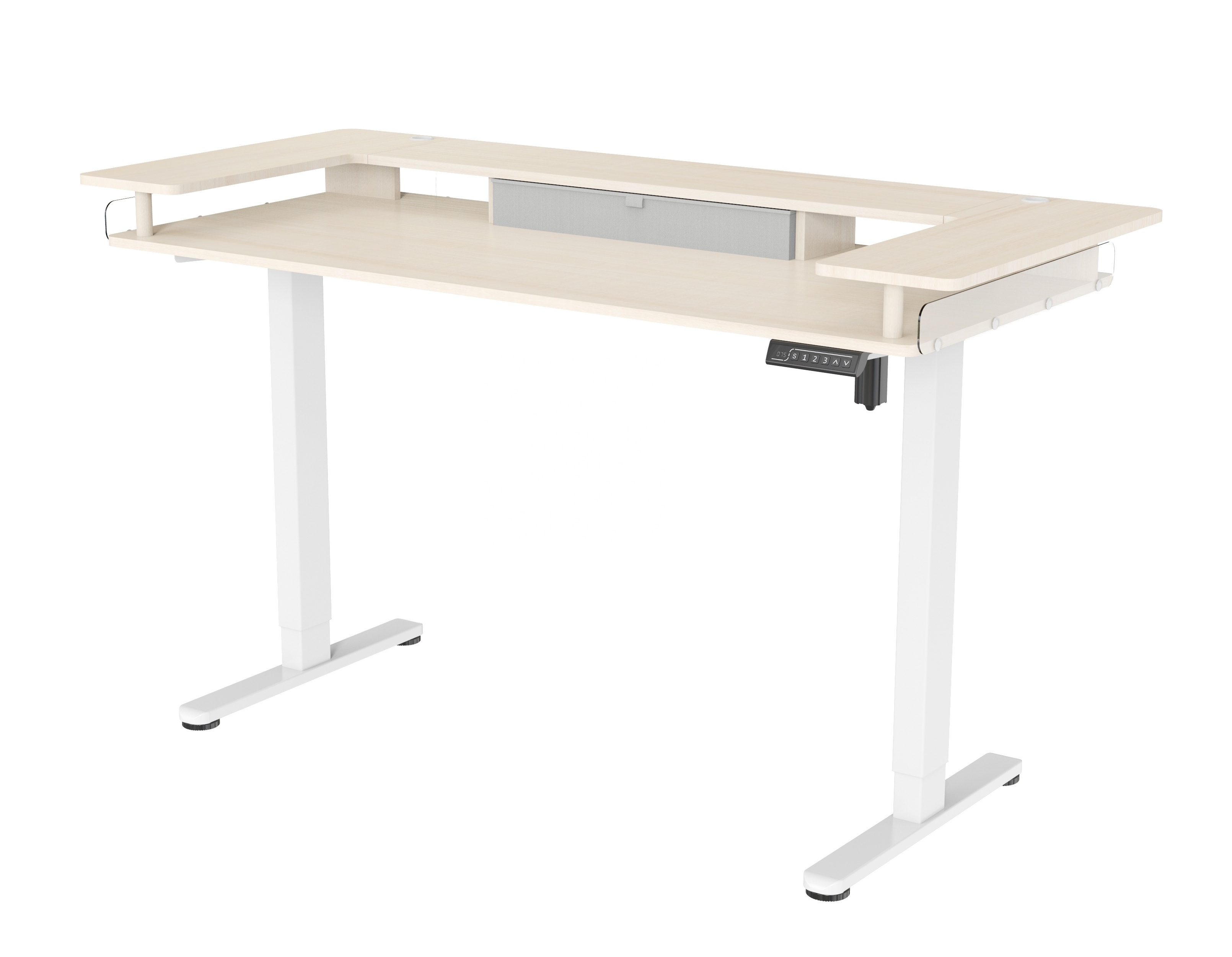 V-mounts ErgoSpot Electric wooden desk with fabric drawer and U-shaped desktop for home office use VM-JSD5-02-ZW-U