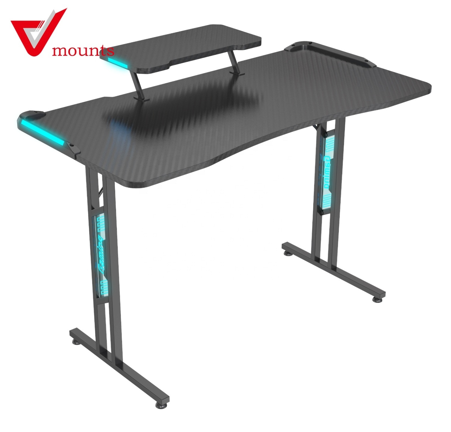 V-mounts Modern black gaming desk with table leg acrylic board lighting