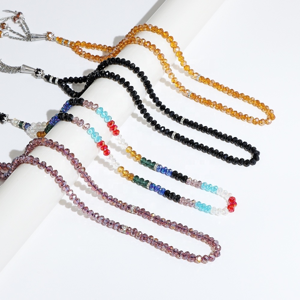 Fast Delivery 99 Pcs Faceted Crystal Multi Color Rosary Bracelet Tasbih Muslim Prayer Beads