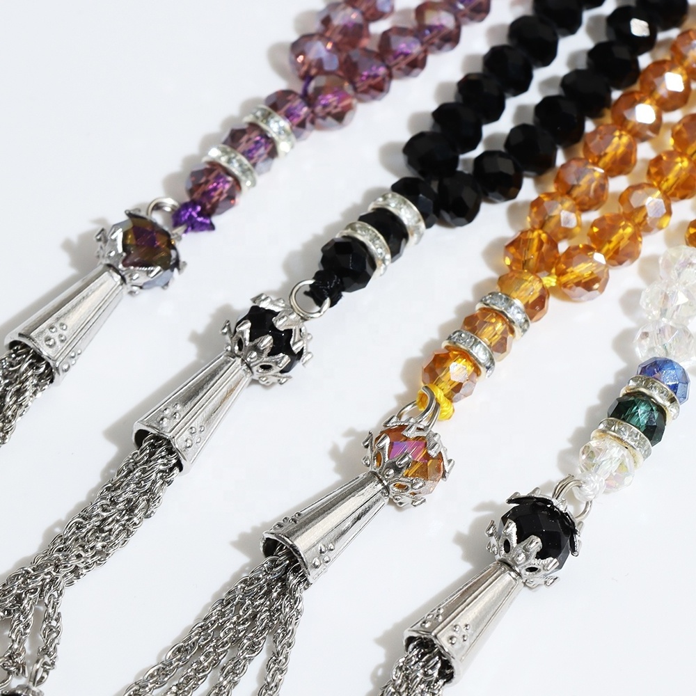 Fast Delivery 99 Pcs Faceted Crystal Multi Color Rosary Bracelet Tasbih Muslim Prayer Beads