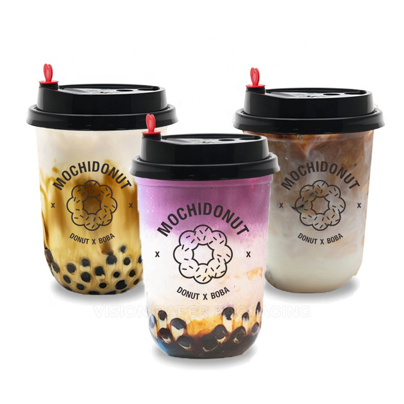 Customized LOGO Printed U Shaped Bubble Tea Cups for Donut Shop Bubble Tea Plastic Cups