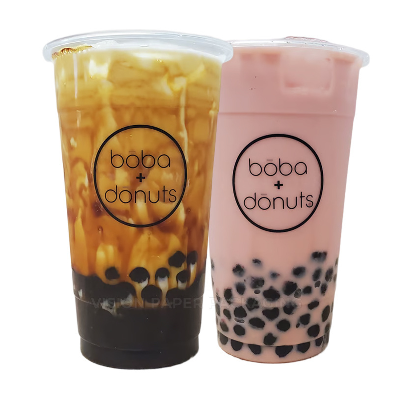 New Design Custom Logo Disposable Food Grade Plastic Boba Cup Milktea Cups Boba Tea Cup with Lid