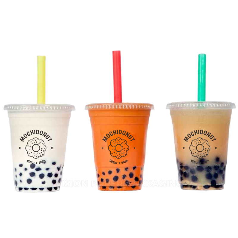 New Design Custom Logo Disposable Food Grade Plastic Boba Cup Milktea Cups Boba Tea Cup with Lid