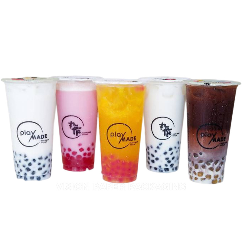 New Design Custom Logo Disposable Food Grade Plastic Boba Cup Milktea Cups Boba Tea Cup with Lid