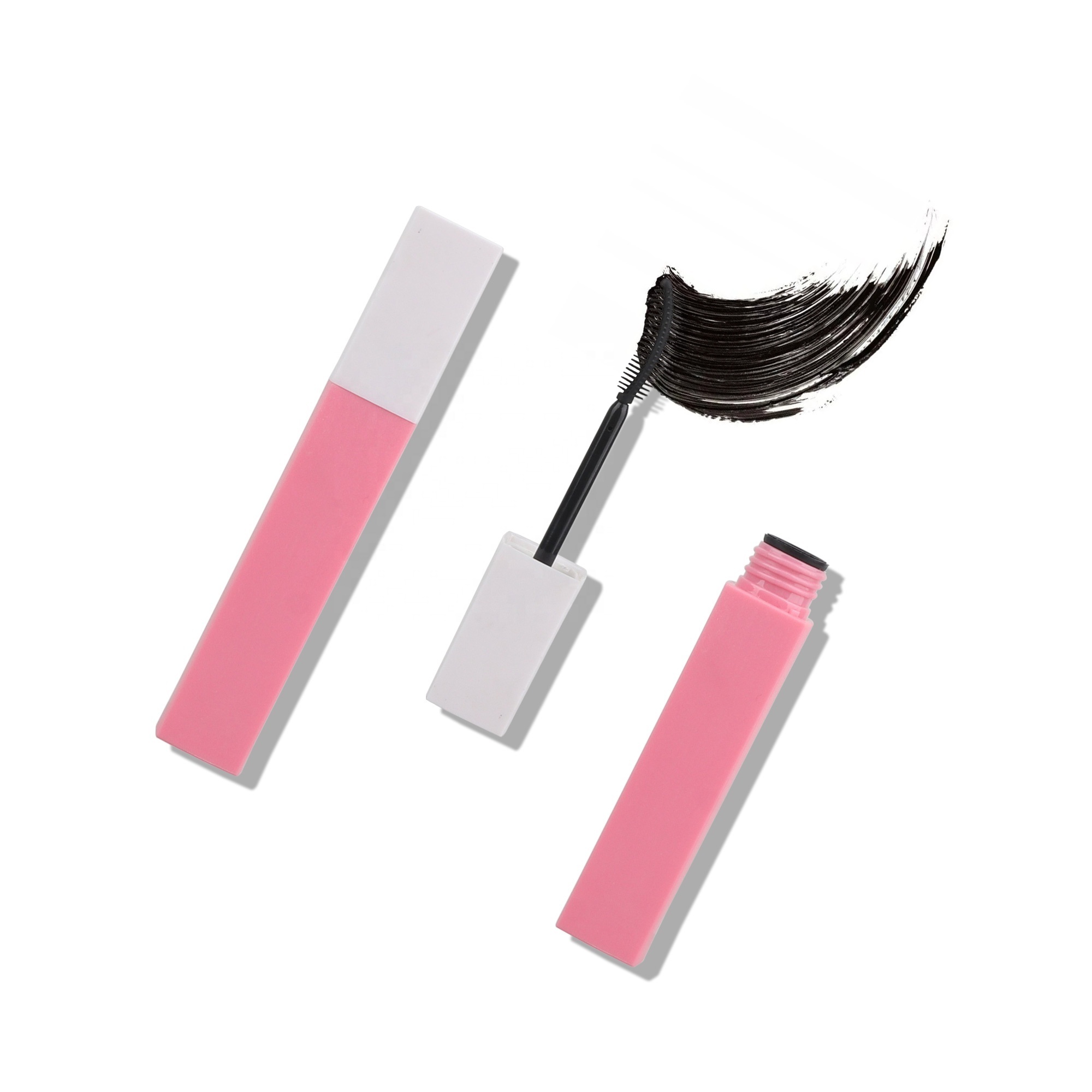 Wholesale 10ml Eyelash Mascara Packaging Wiper Silicone Brush Square Eyeliner Wand Tubes with Stopper In White Top Pink Bottles