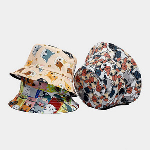 Literary Cartoon Animal Patterns Cute Bucket Hat Double Sided Wear Fisherman Summer Outdoor Casual Sun Shade Hat Bucket