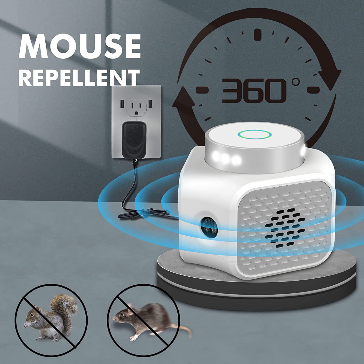 360 Degree Ultrasonic Mouse Repeller Indoor Plug in Pest Repellent 4 in1 Rat Deterrent Sound Wave Mice Control Rodent Squirrel