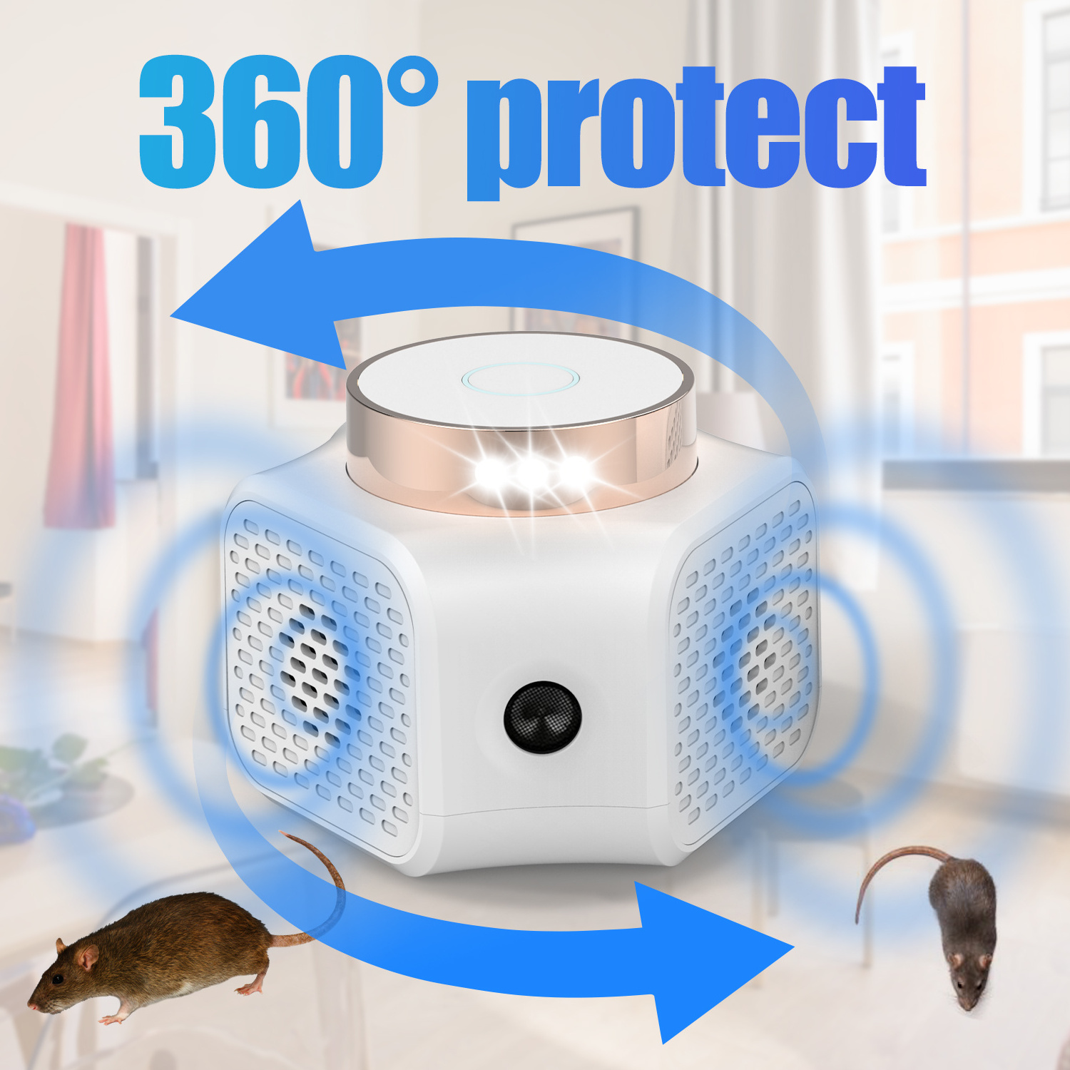 360 Degree Ultrasonic Mouse Repeller Indoor Plug in Pest Repellent 4 in1 Rat Deterrent Sound Wave Mice Control Rodent Squirrel