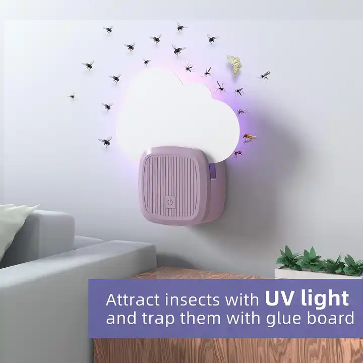 Home Office Electric Fly Catcher Glue Trap with Night Light UV Attractant Electronic Fly Sticky Trap Plug in Flying Insect Trap