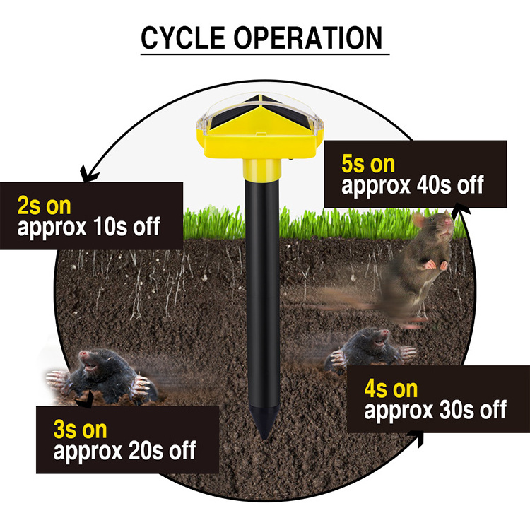 EPA approved 3rd Generation T1 Solar Mole Repellent Sonic Spike Gopher Mouse Repeller Vole Chaser Pest Deterrent IP67 Waterproof