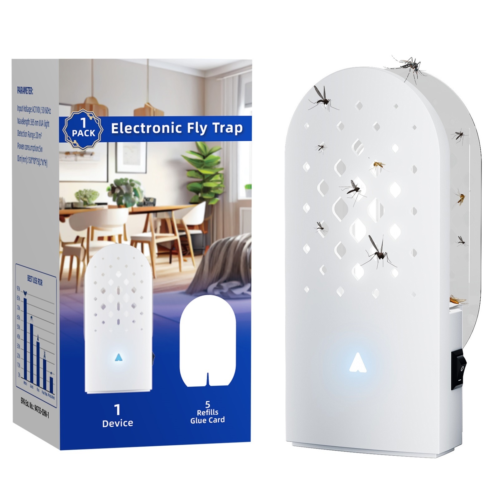 New Arrival Indoor Smart Insect Catcher  Gnat Trap Electric House Flies Gnat Trap Moth Killer Plug In Electric Fly Sticky Traps