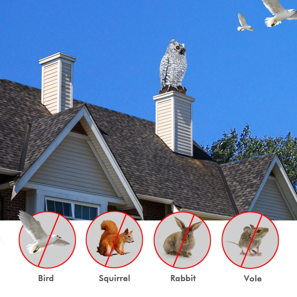 EPA approved Scarecrow Owl Decoy - Pest Bird Repellent Garden Protector Pigeons, Woodpeckers, Geese, Chipmunks, Squirrels, Mice