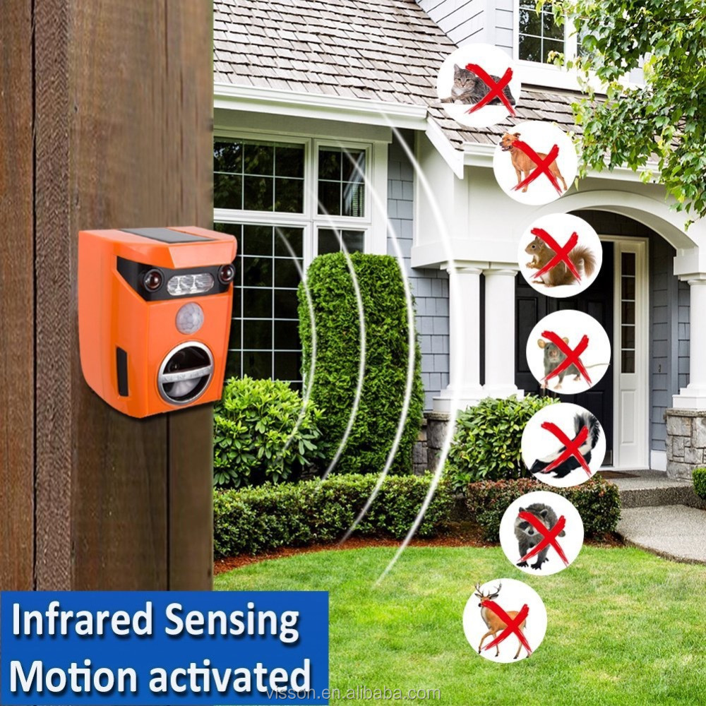 (Orange Green)Solar Smart Outdoor Dog Wide Animal Repeller Deterrent Flashing LED Light Scare Away Raccoon Deer Bird Waterproof