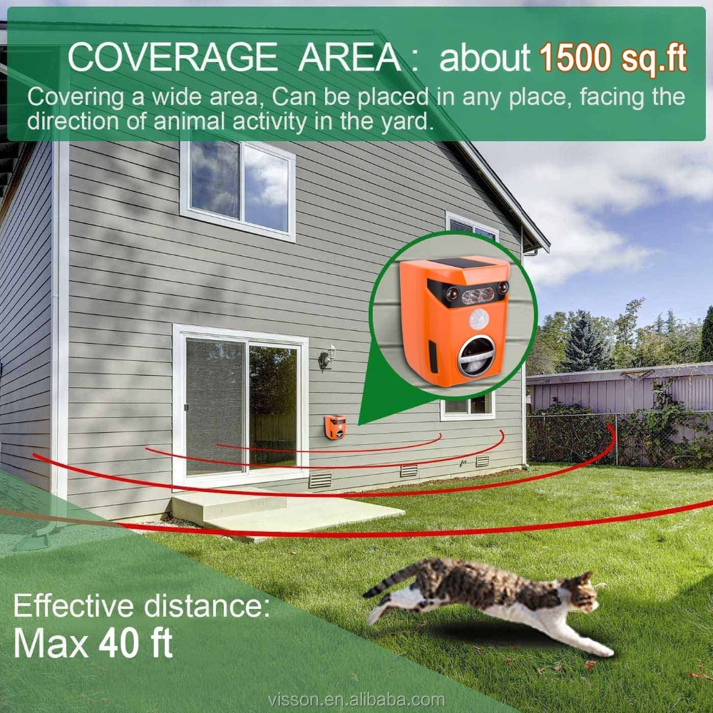 (Orange Green)Solar Smart Outdoor Dog Wide Animal Repeller Deterrent Flashing LED Light Scare Away Raccoon Deer Bird Waterproof