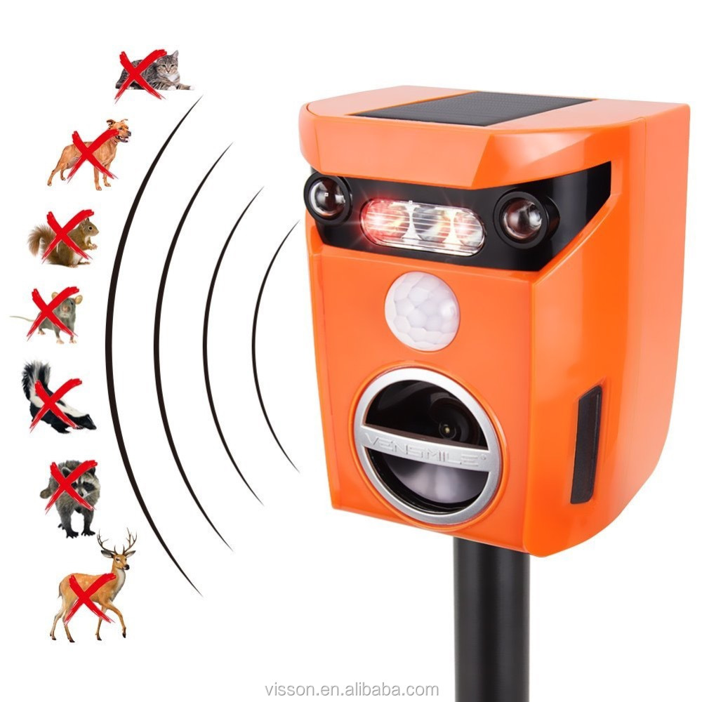 (Orange Green)Solar Smart Outdoor Dog Wide Animal Repeller Deterrent Flashing LED Light Scare Away Raccoon Deer Bird Waterproof