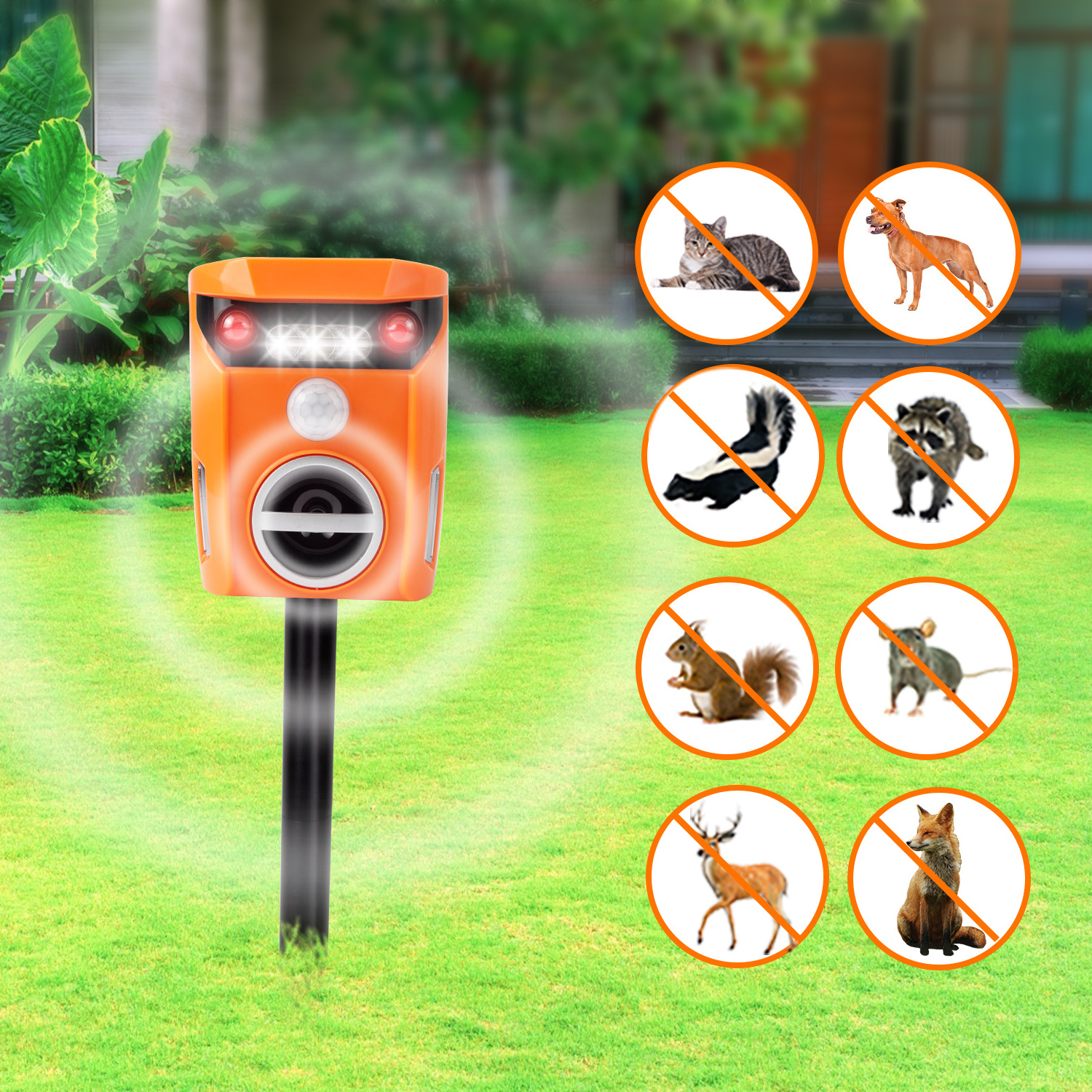 Solar Power Animal Repeller Waterproof IP65 Birds Deer Pig Squirrel Monkey Pigeon Smart Scarecrow Pest Control Animal Repellent