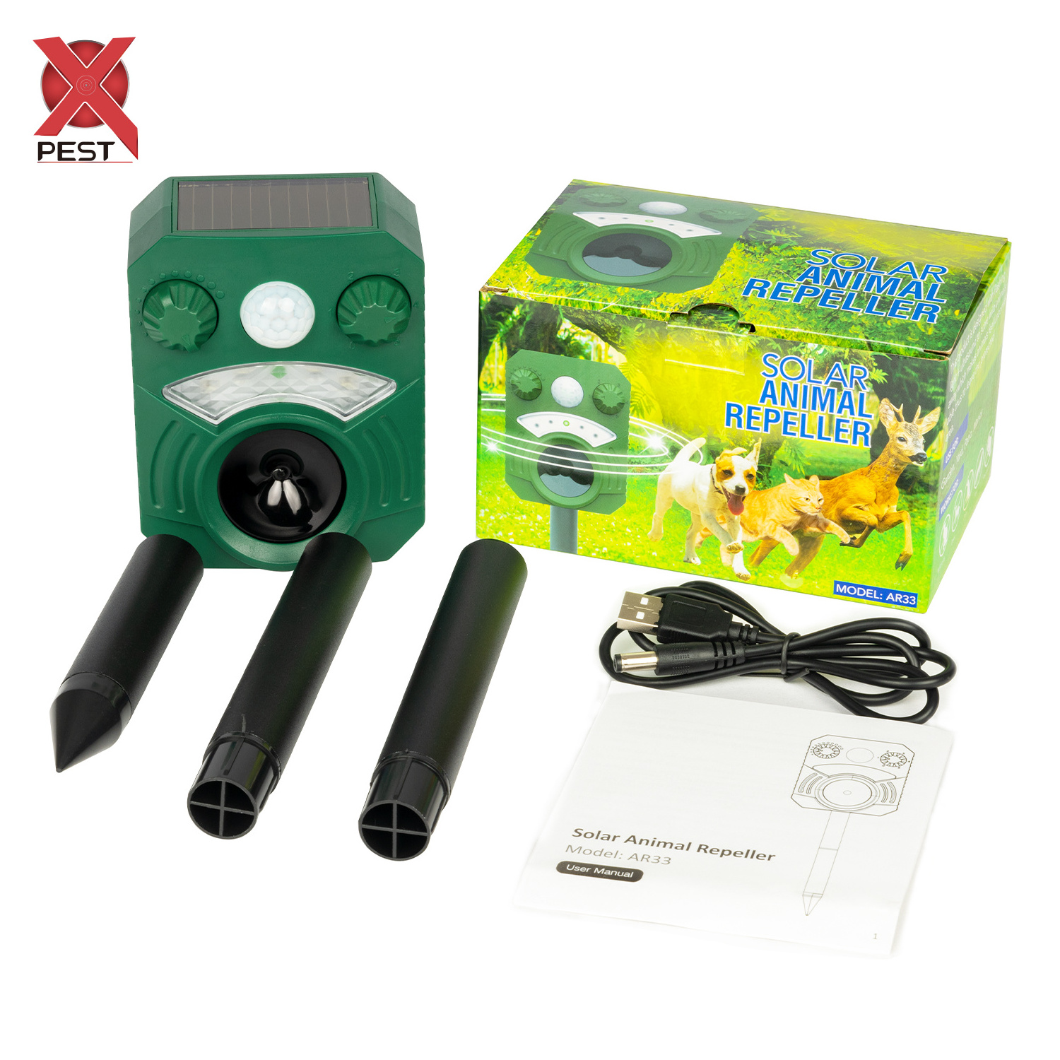 Ultrasonic Animal Repeller Solar Powered repellent Bird Monkey Dog Cat Wild Pig Animal Repellents Deterrent