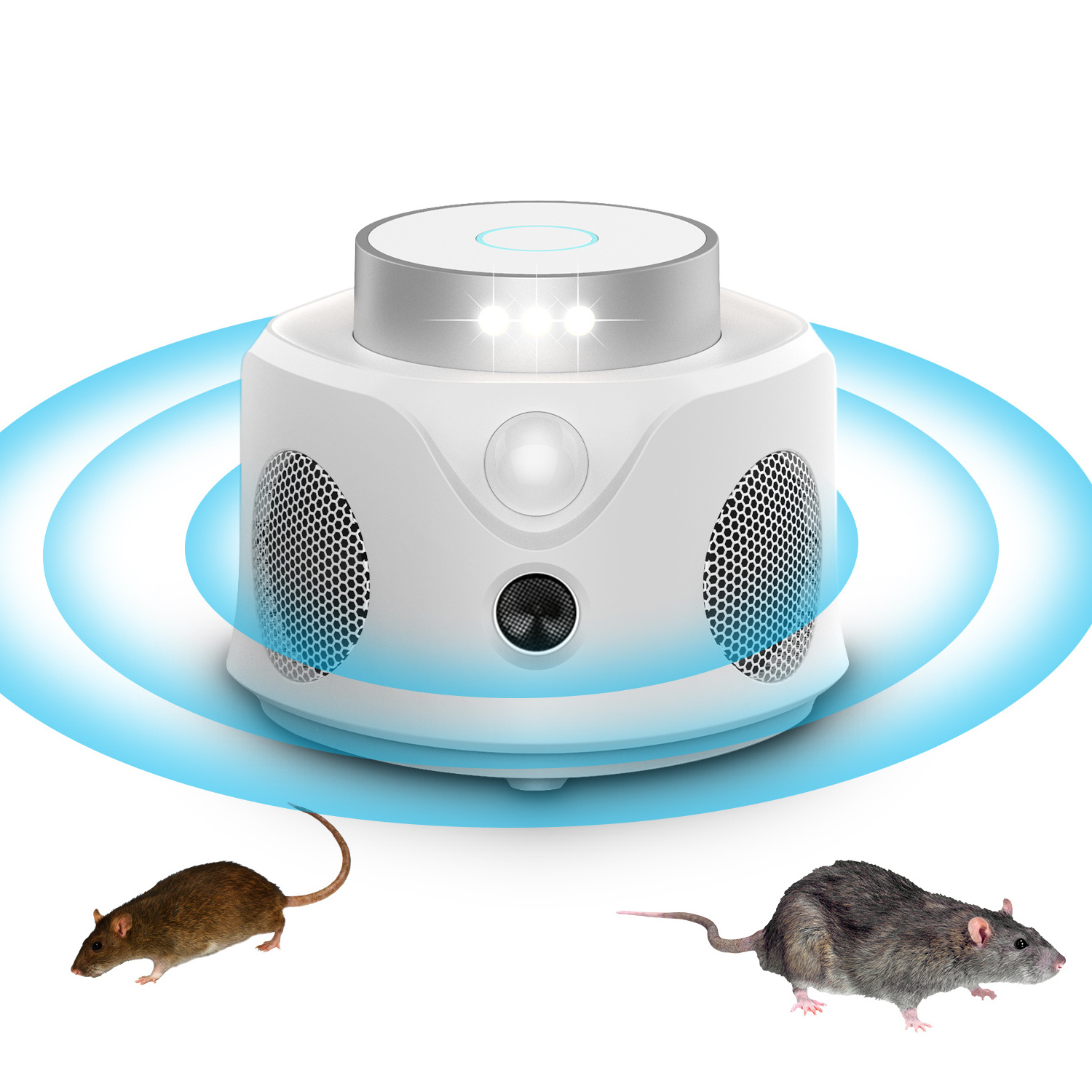 X-PEST 360 Degree Ultrasonic Pest Repeller with 9 Flashing Lights 3 PIR Sensor 4 Speakers Pest Control Mouse Rodents Repellent