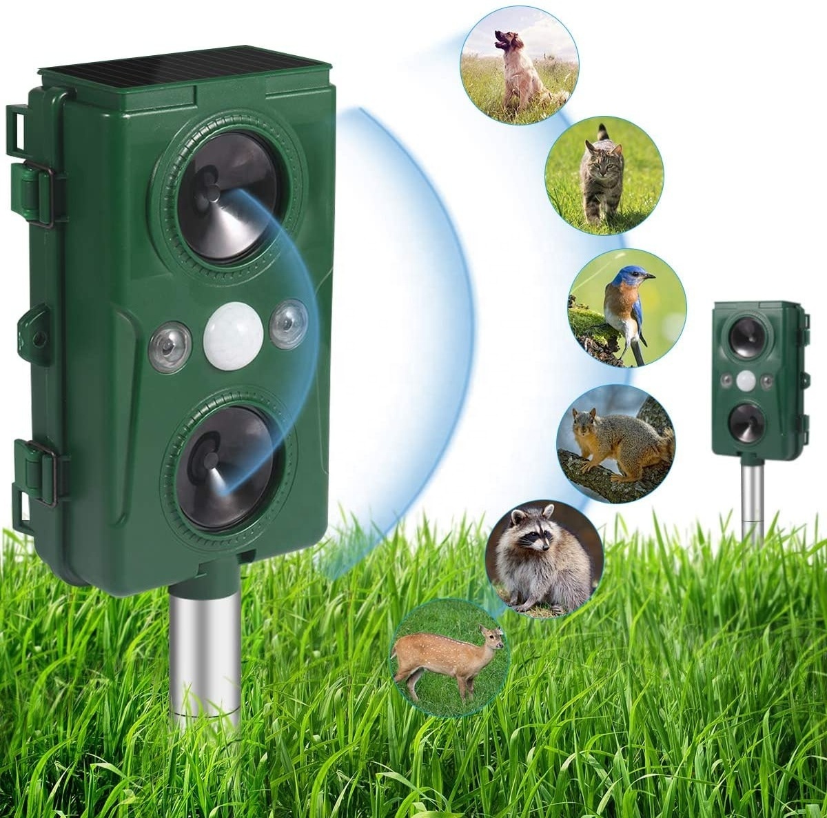 Outdoor Solar Ultrasonic Animal Repeller Deterrent Control Chaser Deer Raccoon Fox Skunk Squirrel Cat Dog Raccoon Mice Rat Bat