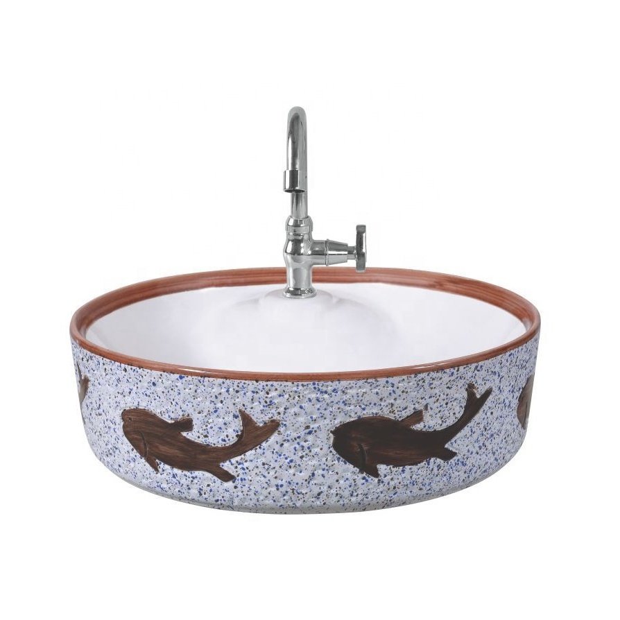 Outdoor Garden Decorative Table Top Basin Used Sink Round Shape Stone Vessel Sink Washing Lavabo Porcelain Sanitary Ware Product