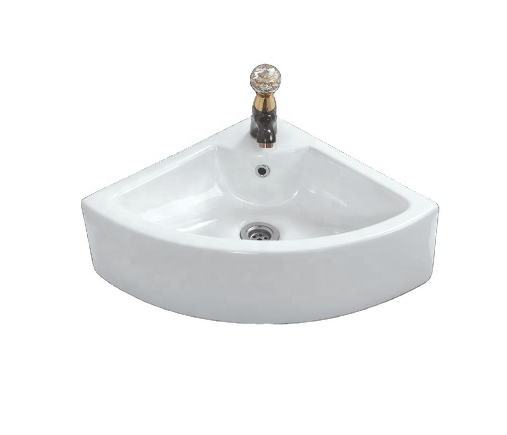 China Ceramic Sanitary Ware Corner Wash Basin For Toilet Triangular Bathroom Small Size Corner Lavabo Sink in Best Rate