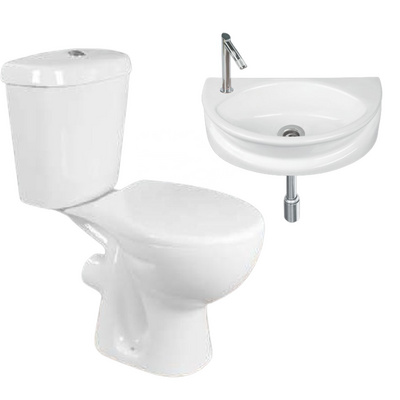 S-trap and P-trap Floor Mounted Cyclone Flushing Method Ceramic Two Piece Water Closet Toilet and Wash Basin Set