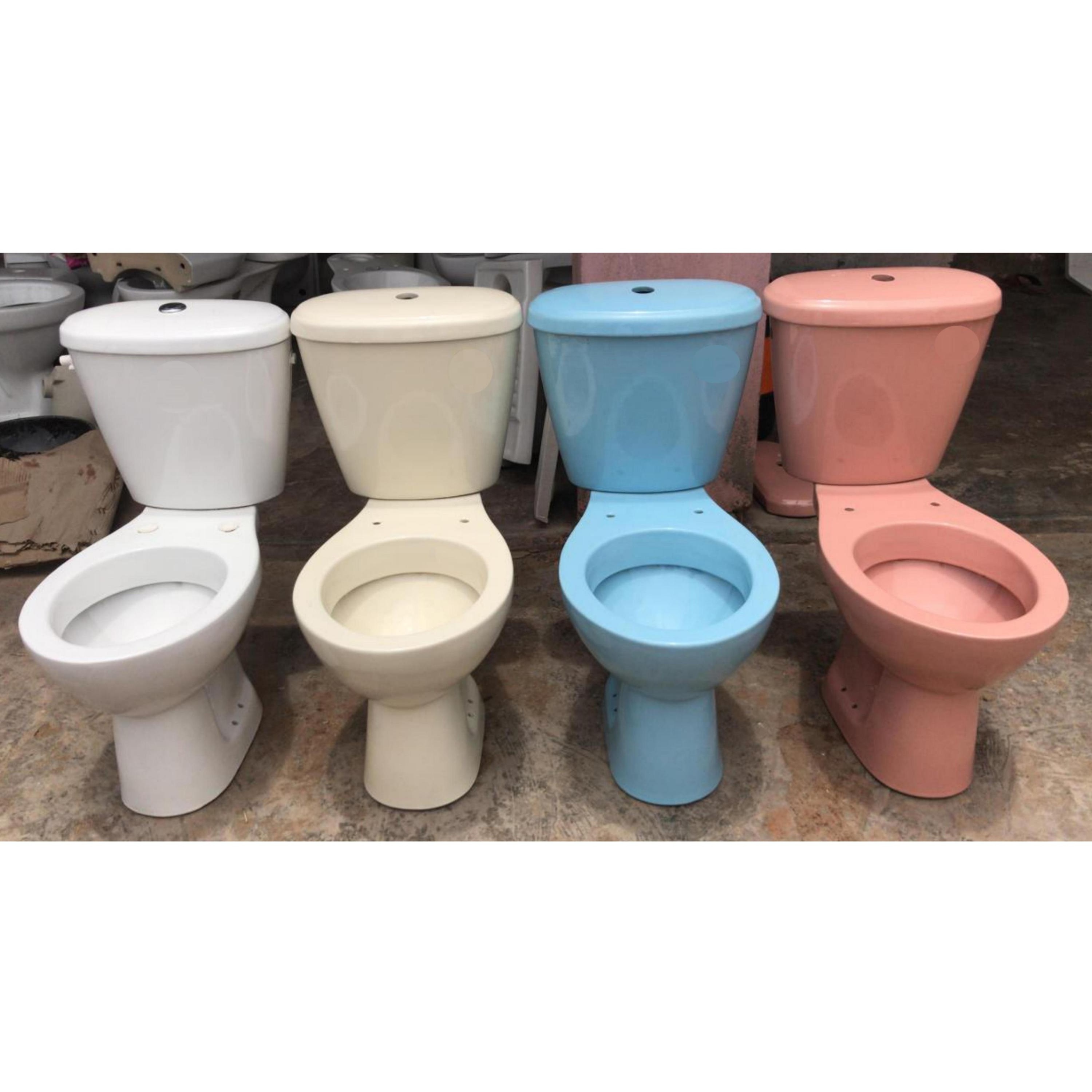 Ceramic Two Piece Water Closet Toilet Seat with Plastic Seat Cover and LLC Fittings Accessories Complete WC Set Beige Color