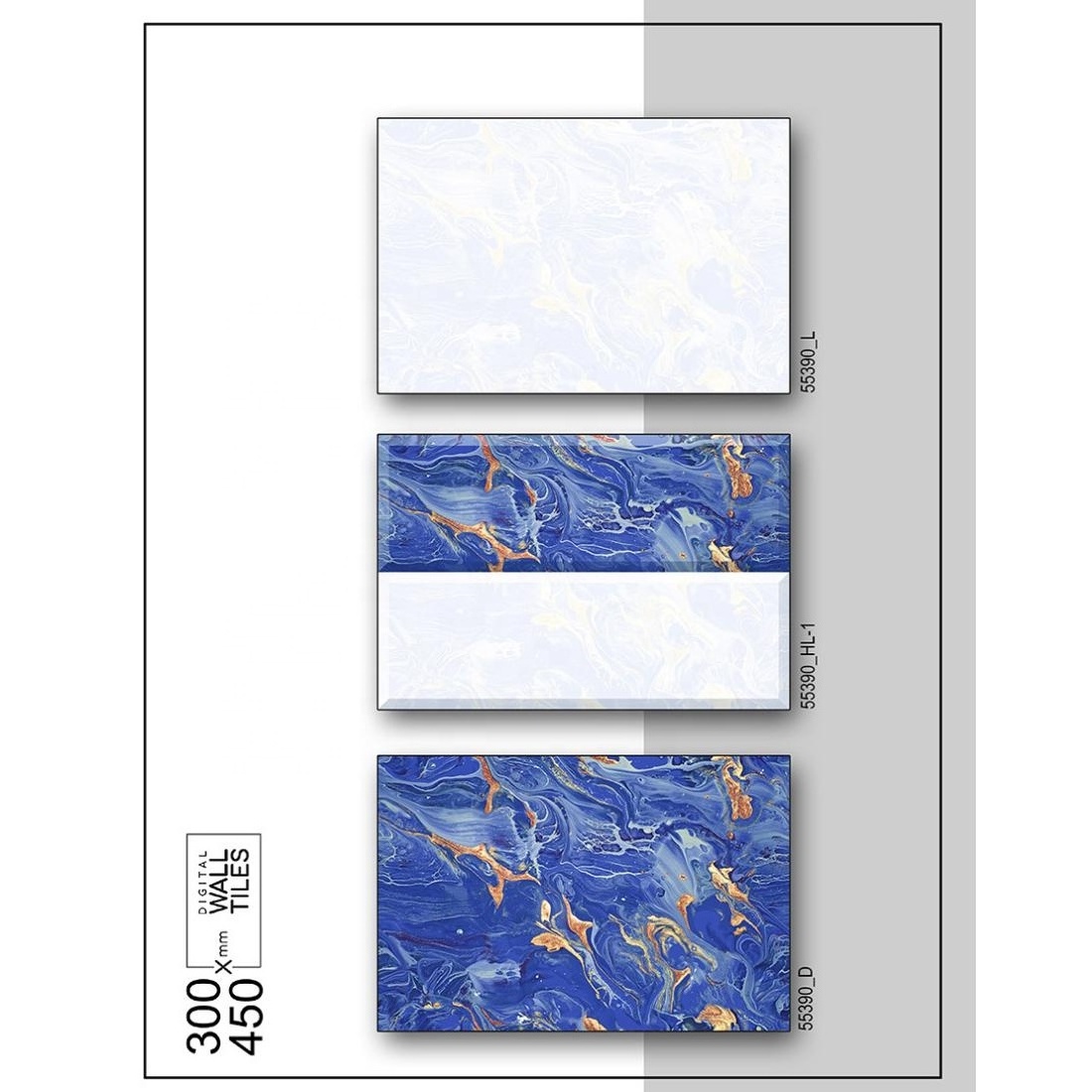 High Quality 45*30cm Wall Decorative Backsplash 450*300mm Blue Designer Ceramic Tile for Bathroom Interior Indoor Glossy Tiles