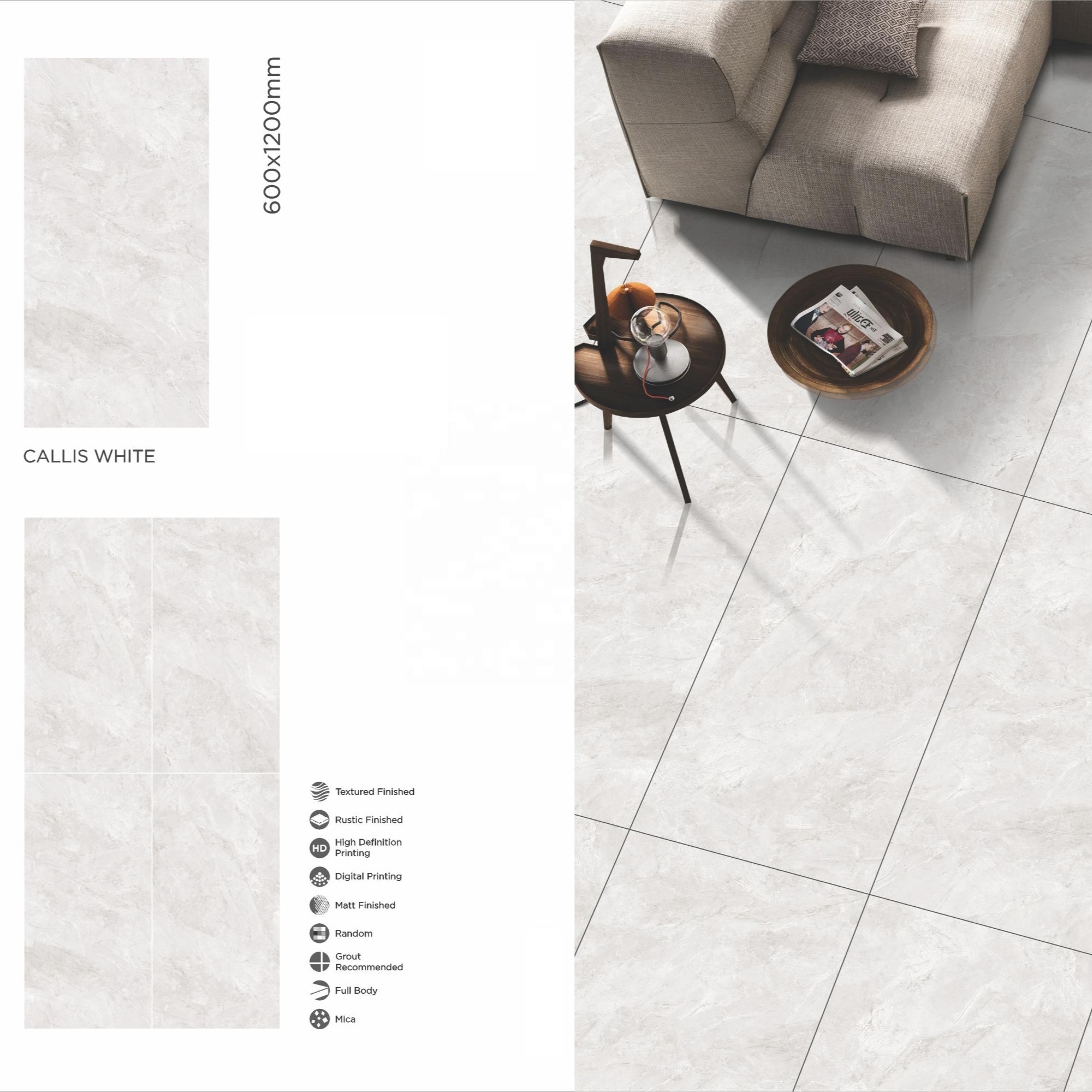 Quality Callis White 60x120 Spanish Porcelain Tile 2x4 Granite Floor Tiles Suitable for America Philippines Vietnam South Africa