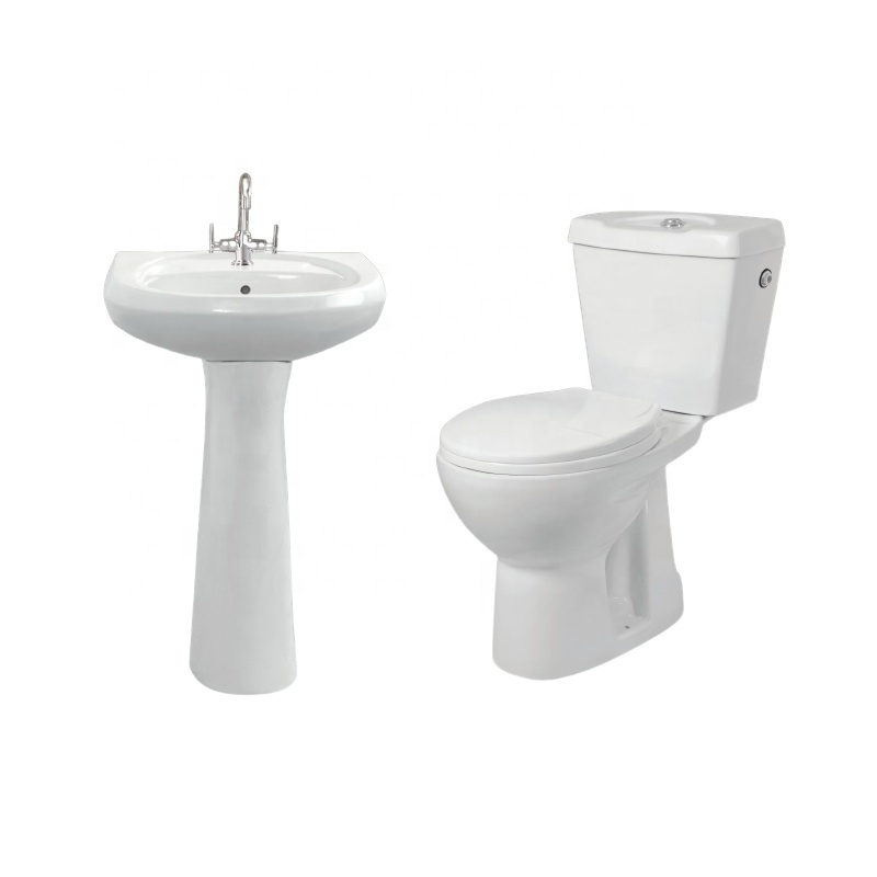 Ceramic Bathroom Sanitaryware Combo: Two-Piece Washdown WC Toilet Bowl and Wash Basin Pedestal Set at Affordable Price