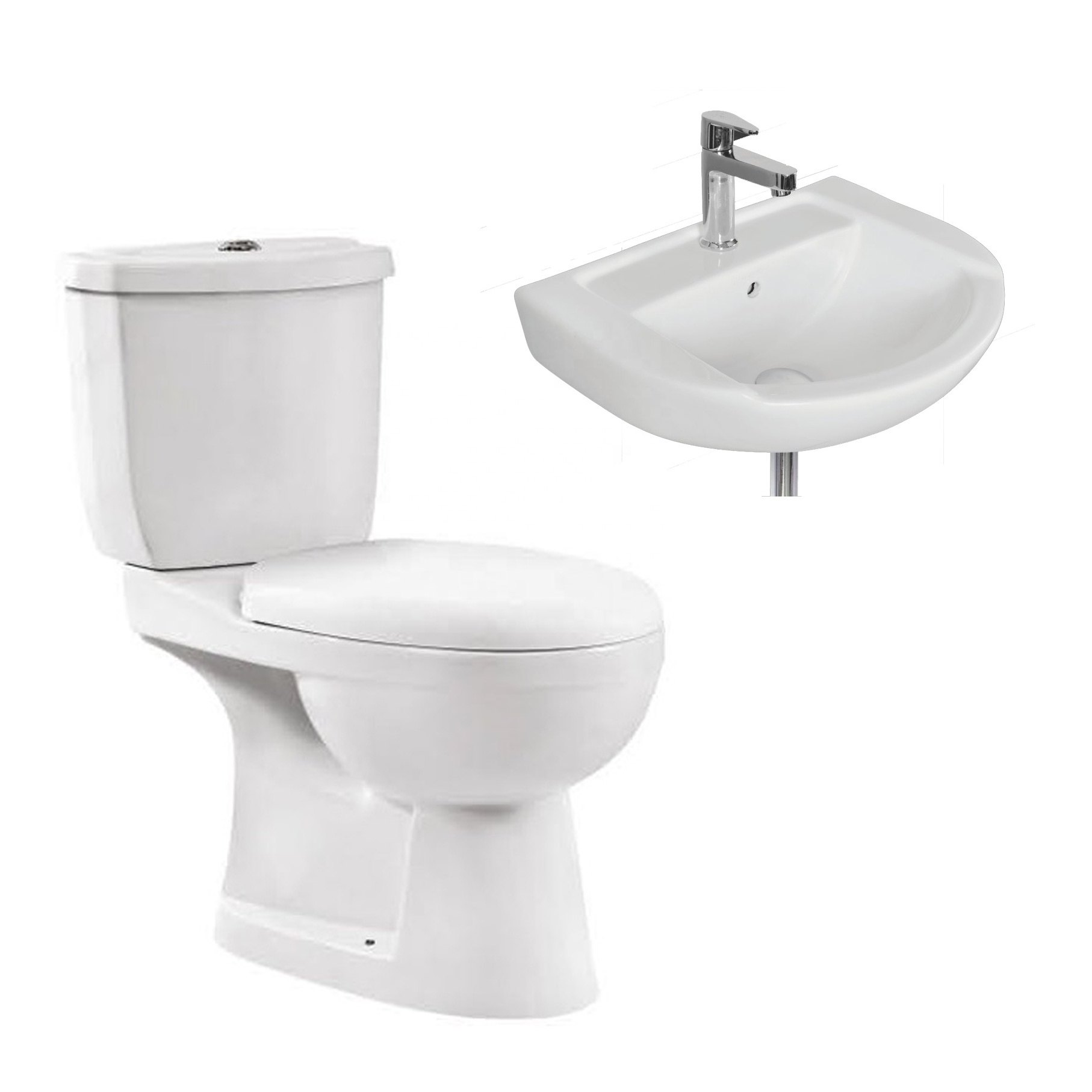 China factory wholesale cheap sanitary ware toilet bowl and basin sink bathroom two piece washdown p trap ceramic wc toilet set