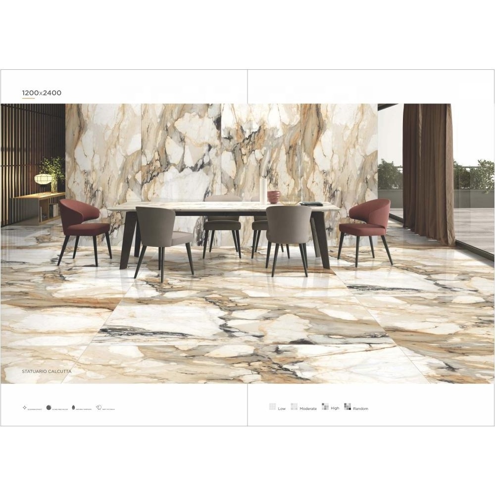 1200x2400x6mm Big Slab Marble Ceramic Gain Pattern Style Home Decor Penthouse Design Statuario 4x8 Slim Thin Porcelain Tiles