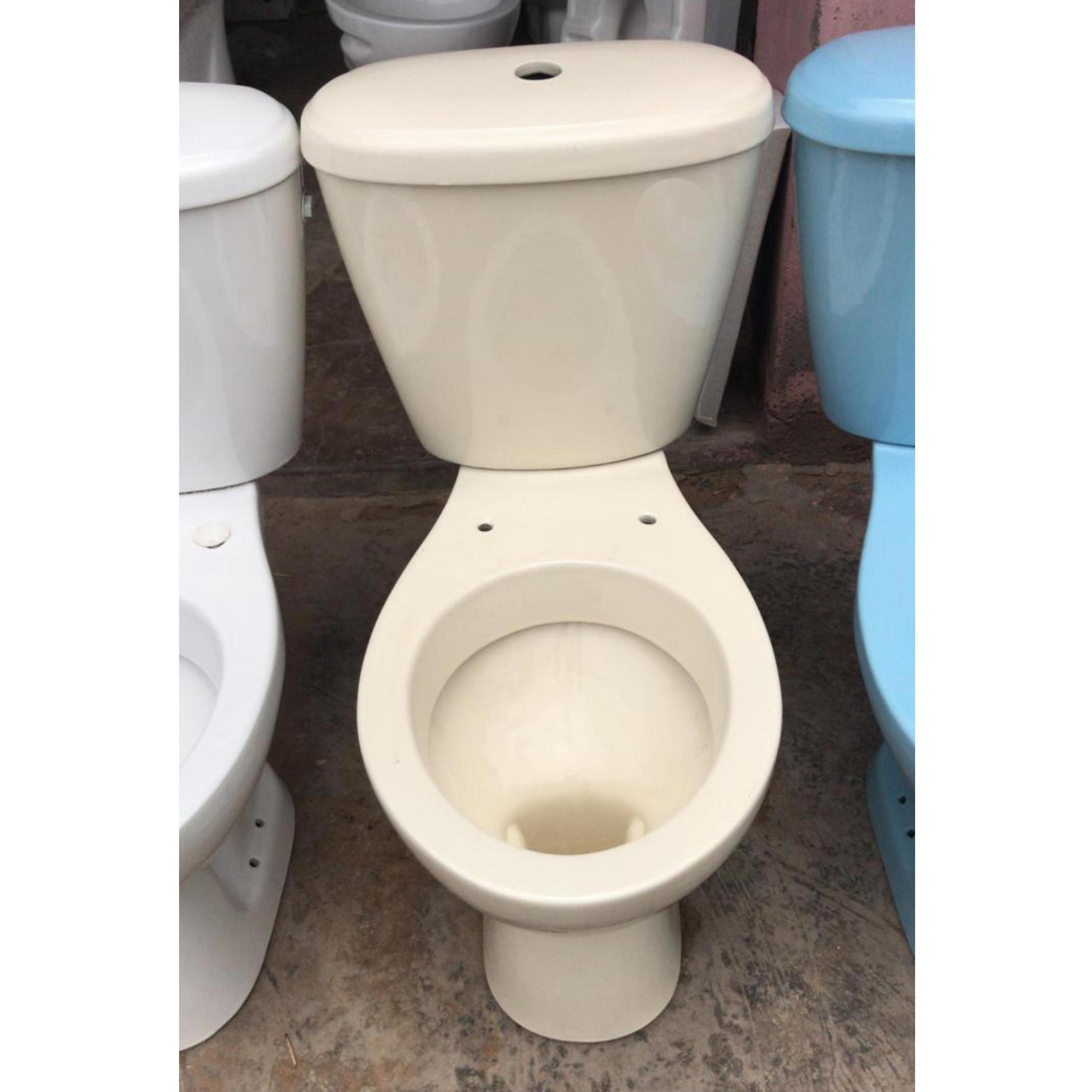 Ceramic Two Piece Water Closet Toilet Seat with Plastic Seat Cover and LLC Fittings Accessories Complete WC Set Beige Color