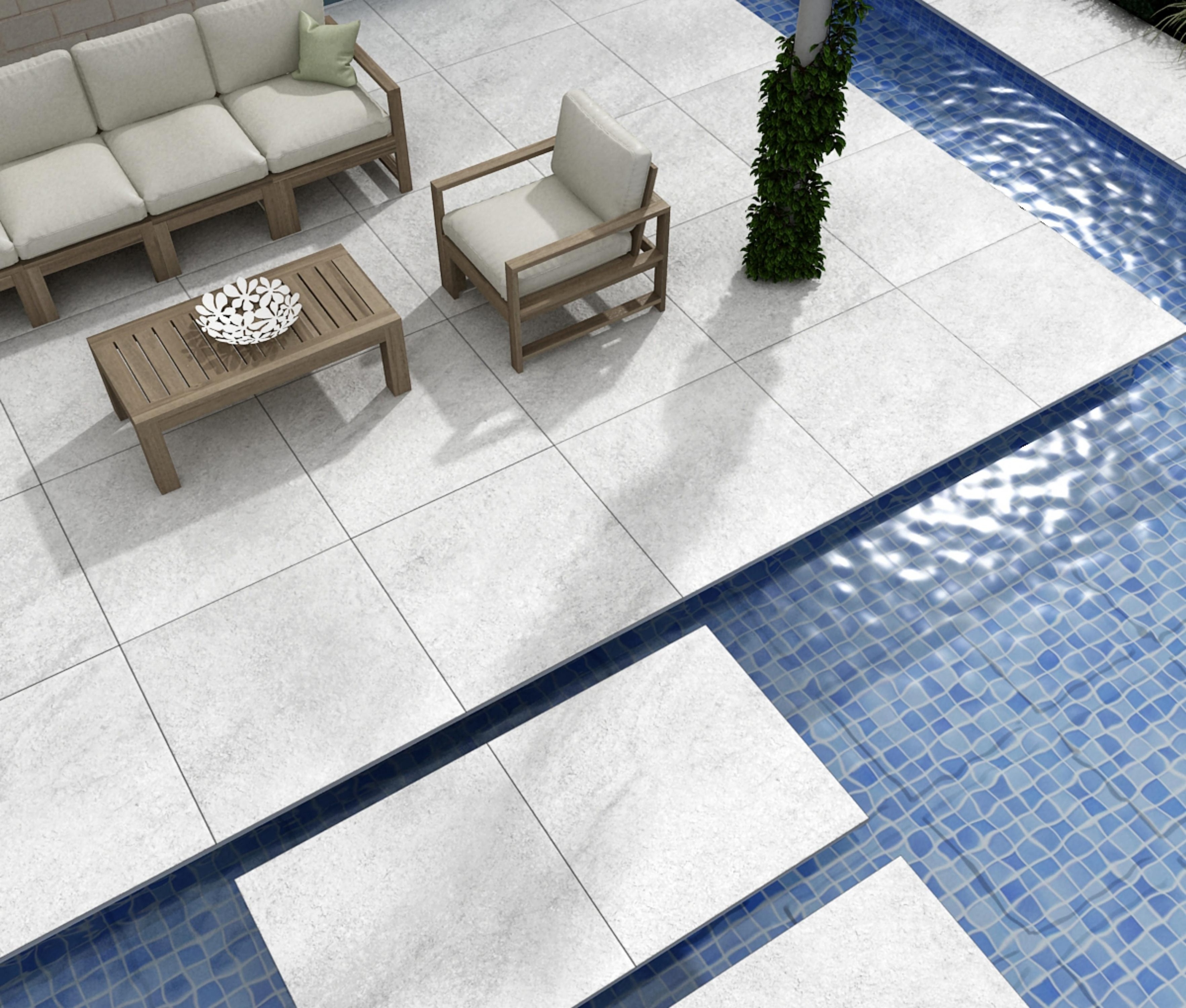 R11 Rectified Interlocking Heavyduty Porcelain Outdoor 600x600mm Flooring Tiles Design Hammer Stone Grey Matt Non Slip Tiles