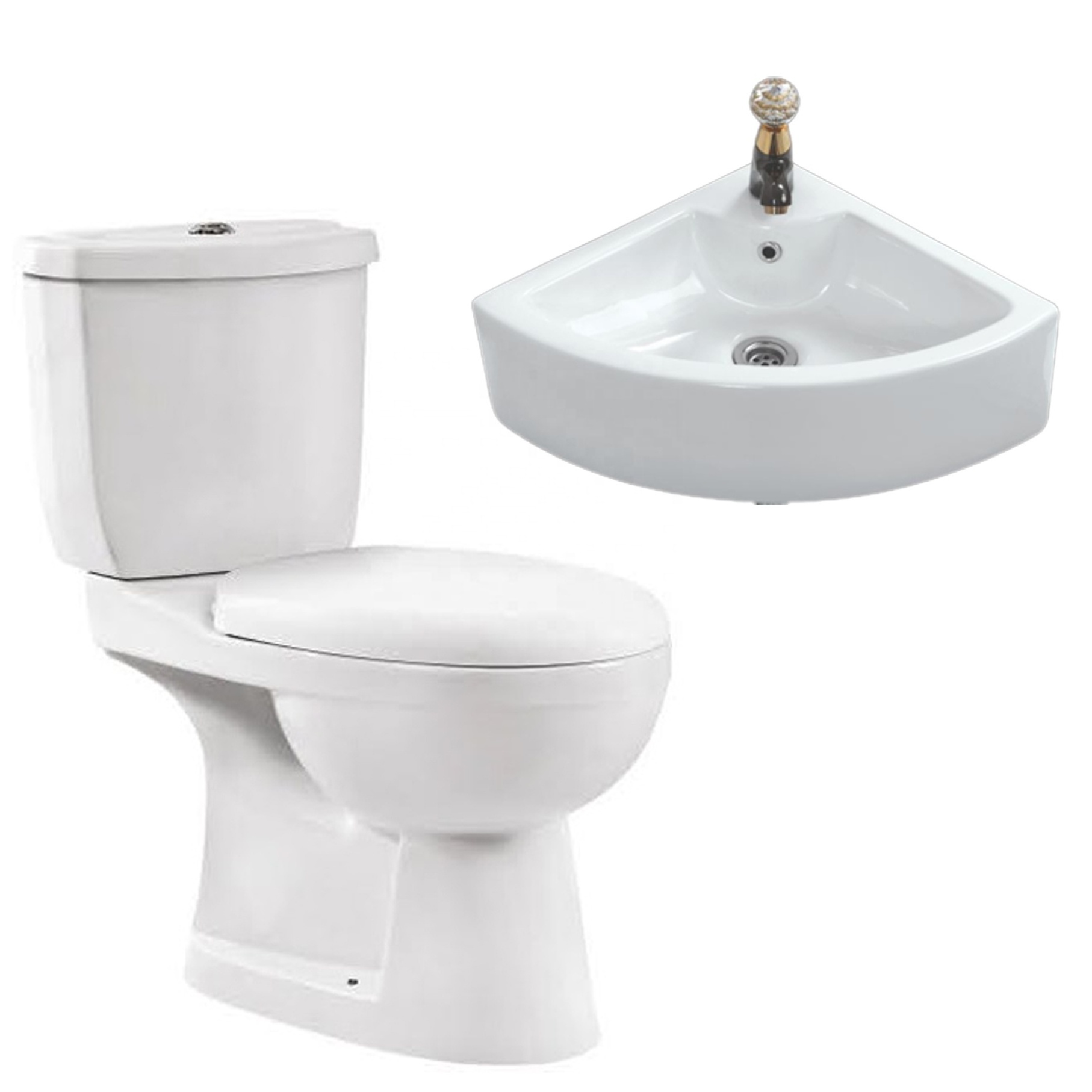 China factory wholesale cheap sanitary ware toilet bowl and basin sink bathroom two piece washdown p trap ceramic wc toilet set