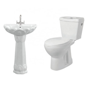 Ceramic Bathroom Sanitaryware Combo: Two-Piece Washdown WC Toilet Bowl and Wash Basin Pedestal Set at Affordable Price