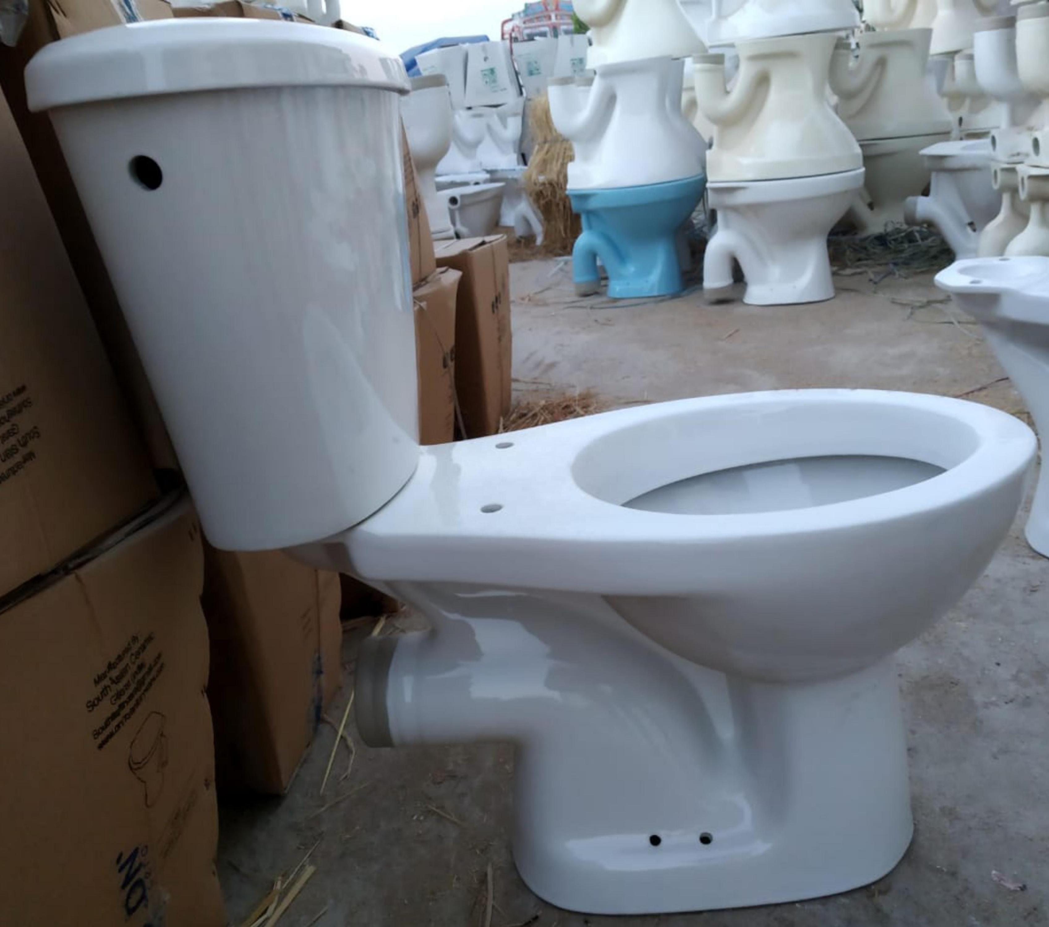 Two Piece Water Closet Toilet Commode Seat with Plastic Seat Cover and LLC Fittings Pan Accessories Complete WC Set Lowest Price