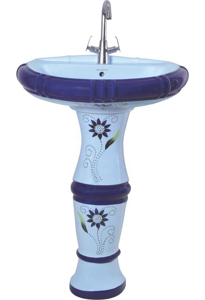 Modern European Style Bathroom Wash Basin Sink Marble Pedestal Basin Lavabo Pedestal Stand Ceramic Sanitary Ware for Export