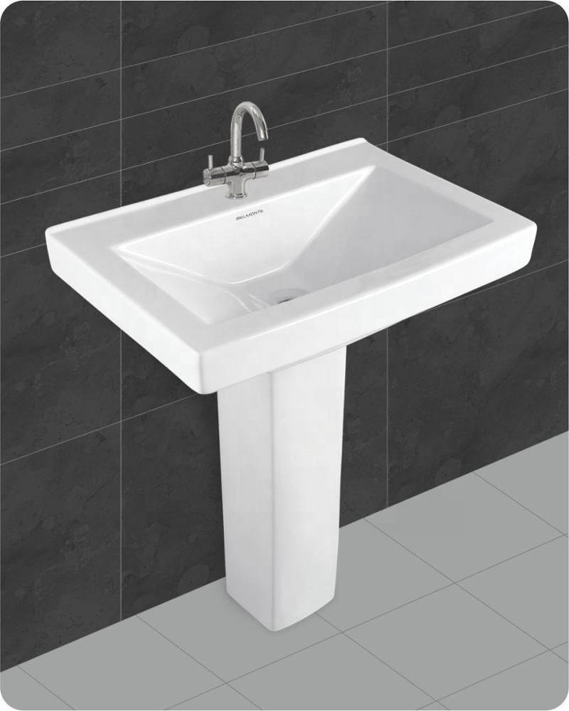 Factory Direct Selling Bathroom Elegant Pedestal Washing Basin Lavabo Sink Ceramic Hand Wash Square Shape LCD Set Made in Morbi